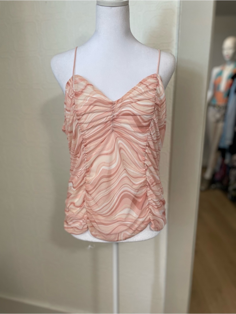 No Boundaries Peach Wave Ruched Spaghetti-Strap Cami